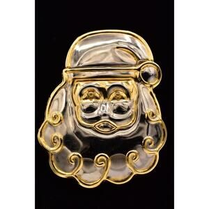 Vintage Brutalist Christmas Santa Pin Brooch Pendant Modern Metal Chunky BinBP